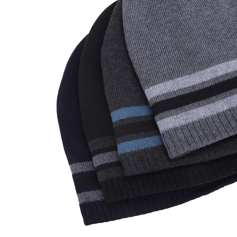 CHUANGLI Mens Winter Beanie Hat Striped Warm Knit Plain Ski