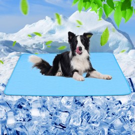 39 Inches× 29 Inches Cooling Mat for Dogs/Cats Immediately Dog Cooling Mat in Summer, Ice Silk Latex Anti-Slip Pet Sleeping Pad Sky Blue Dog Pad Suitable for Car/Indoor/Tourism Use