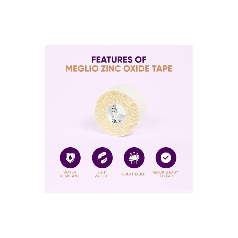 Meglio Zinc Oxide Tape, 7.5cm x 10m, White, Rigid Sports