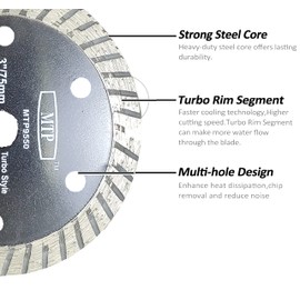 3" (75mm) Turbo Tile Masory Concrte Stone Blade (3/8" 9.5mm Arbor) Cutting Blade Compatible for Cut Off Saw (1x Tile Blade)