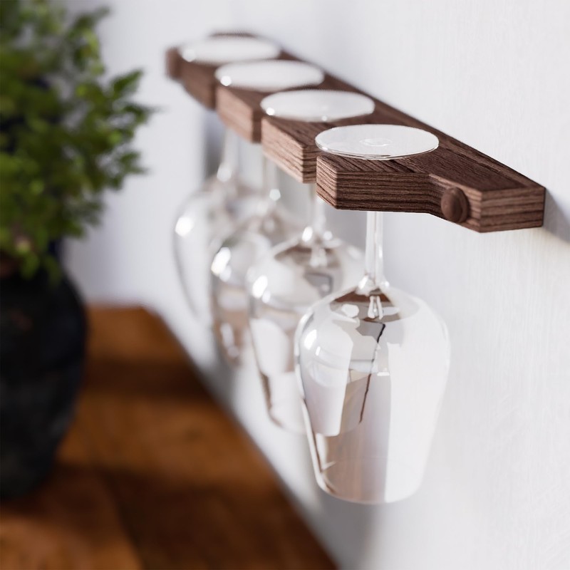 Rustic State Suvla Wall Mounted Wood Stemware Rack Hanging Shelf