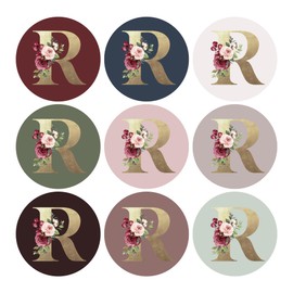 Mobiusea Creation Monogram Stickers | Gold Foil Letter R Initial Envelope Seals | 9 Chic Color Assortments | 1.4-Inch Wedding Monogram Stickers | 90 Pcs Floral Envelope Sticker Seals