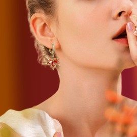Agriajun Gold Orange Maple Leaf Dangle Hoop Earrings for Women, Cute Sparkly Crystal CZ Rhinestone Fall Autumn Drop Earings Holiday Prom Accessories Jewelry Outfit Gift