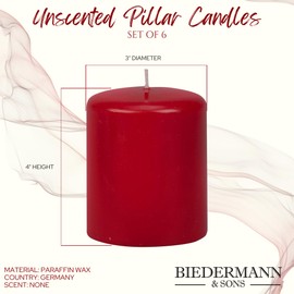 Biedermann & Sons 45-Hour Long Burning Unscented Pillar Candles, Champagne, 3 x 4 Inch - Set of 6