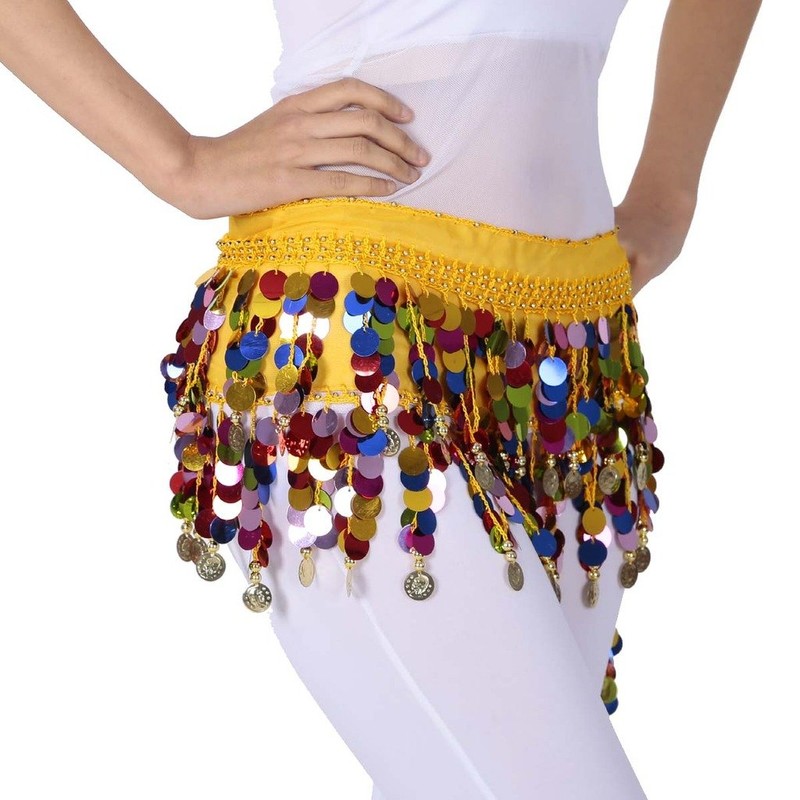 ZLTdream Belly Dance Color Sequin Film Gong Hip Scarf Skirt
