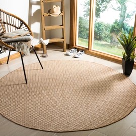 SAFAVIEH Courtyard Collection 9' Round Natural/Cream CY8653 Indoor/ Outdoor Non-Shedding Easy Cleaning Patio Backyard Porch Deck Mudroom Area Rug