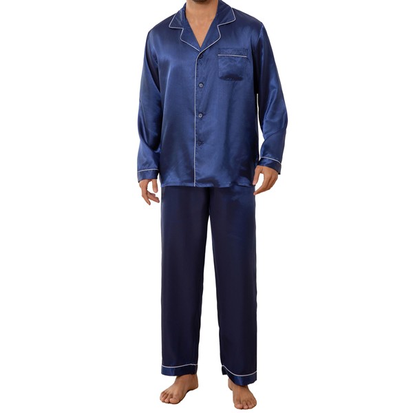 JupiterSecret Mens Satin Pajamas Set Long Sleeve Button Down Silky