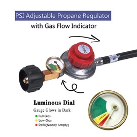LUIXINFQIZZ 6FT Propane Regulator Adjustable, High Pressure Propane Regulator Hose with Propane Gauge Suitable for Burners, Turkey Fryers, Forge, etc - 3/8” Female Flare Nut