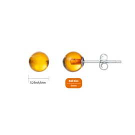 Baltic Amber Sterling Silver Small Stud Ball Earrings for Women