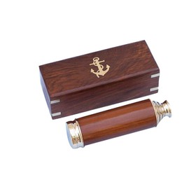 Hampton Nautical Captain's Brass/Wood Spyglass Telescope with Rosewood Box, 15", Brass