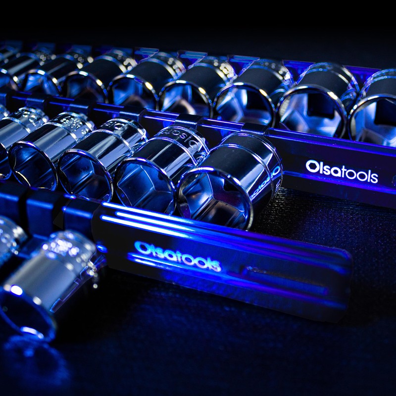 Olsa Tools Aluminum Socket Organizer, 3pc Set - Blue Socket