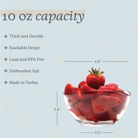 Vikko Dessert Bowls, Set of 6 Small Glass Bowls, 10 Ounce Ice Cream Bowl, Small Candy or Snack Bowls, Small Salad Bowl, Kitchen Prep Bowl, Microwave Safe, Dishwasher Safe