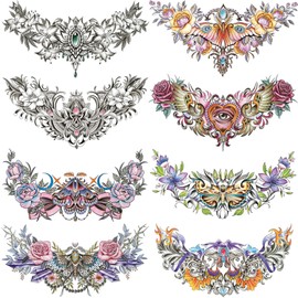 THAPOR Floral Temporary Tattoo for Women, 8-Pack 7.5inx12.5in Large Realistic Flower Tattoos Stickers, Long-lasting Horizontal Fake Tattoos, Makeup for Girls Chest Back Underboob Waist Body