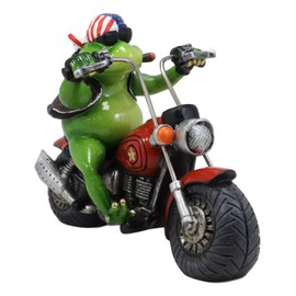 Ebros 10" Long Born to Ride Freedom Patriotic USA Frog Riding Red Chopper Motorcycle Bike Statue Biker Frogs Toads with American Flag Bandanna Home Decor Accent