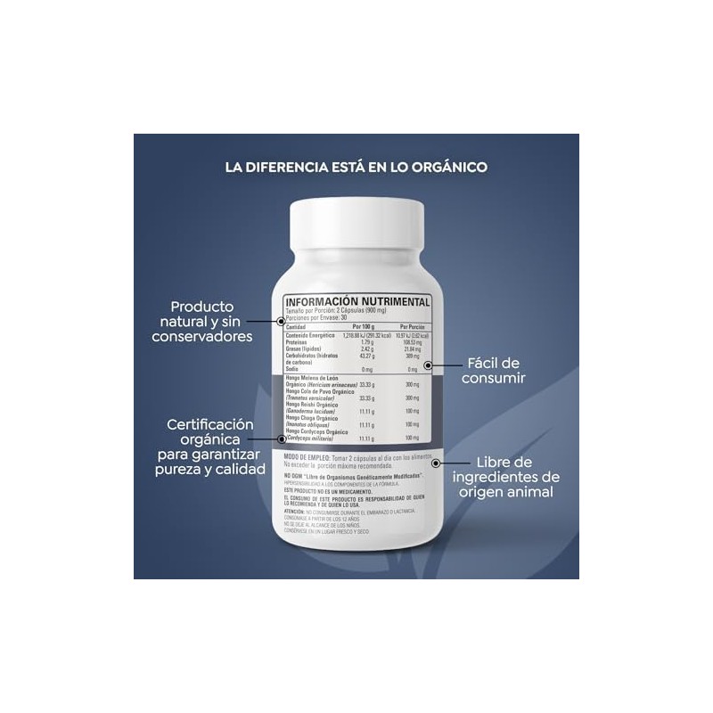 Organicside - Adaptogen Complex 60 Cápsulas - Reishi, Lions Mane,