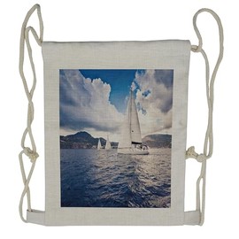 Ambesonne Nautical Drawstring Backpack, Sailing Boat on Sea, Sackpack Bag