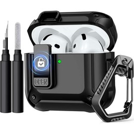 AirPods 4 Case, Full Drop Protection with Secure Lock Design, Shockproof Case for Men Women, Black - Color: Red