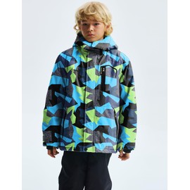 GEMYSE Boy's Waterproof Ski Snow Jacket Hooded Fleece Windproof Winter Jacket (Print 03,14/16)
