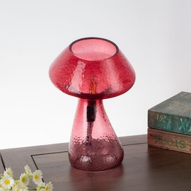 NOTOC Dimmable Mushroom lamp,red Glass Mushroom Bedside Table Lamp,Village Style Small Nightstand Desklamp for Home Decor, Dining, Living, Bedroom, Gift（LED Bulbs Included）