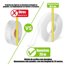 Cinta Nano Adhesiva de Doble Cara Lavable y Reutilizable 20mts – Sin Dejar Residuo, Almohadillas Antideslizantes de Gel, para Paredes, Cocina-GZKXKJ