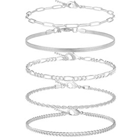AOZEL Ankle Bracelets for Women, 925 Sterling Silver Plated Anklets Bracelet for Women Waterproof Cuban Link Chain Anklet Non Tarnish