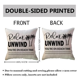 ULOVE LOVE YOURSELF - Fundas de cojín para playa costera, palmeras tropicales de doble cara, ancla, estrellas de mar, verano, playa, casa, decoración, 4 unidades, porche, decoración de patio (negro)
