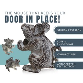 Comfify Cast Iron Mouse Door Stop – One Vintage Rustic Wedge in Antique White – Heavyweight Holder for Bedroom, Bath, or Entry