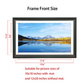 ZZFQXZ 12x20 Panoramic Picture Frames Displays Picture 12x20 or 10x18 with White Mat Rectangular Poster Frame 12x20 Real Wood Photo Frames10x18 Picture Frame Black with Hanging Hardware