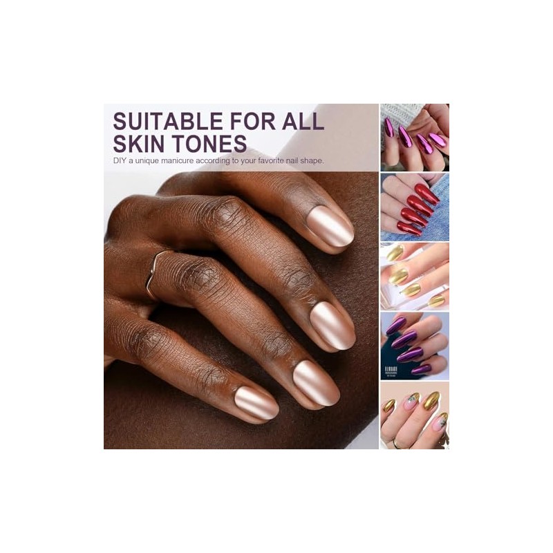 16 Polvo Cromado para Uñas, Nail Art Glitter con Efecto