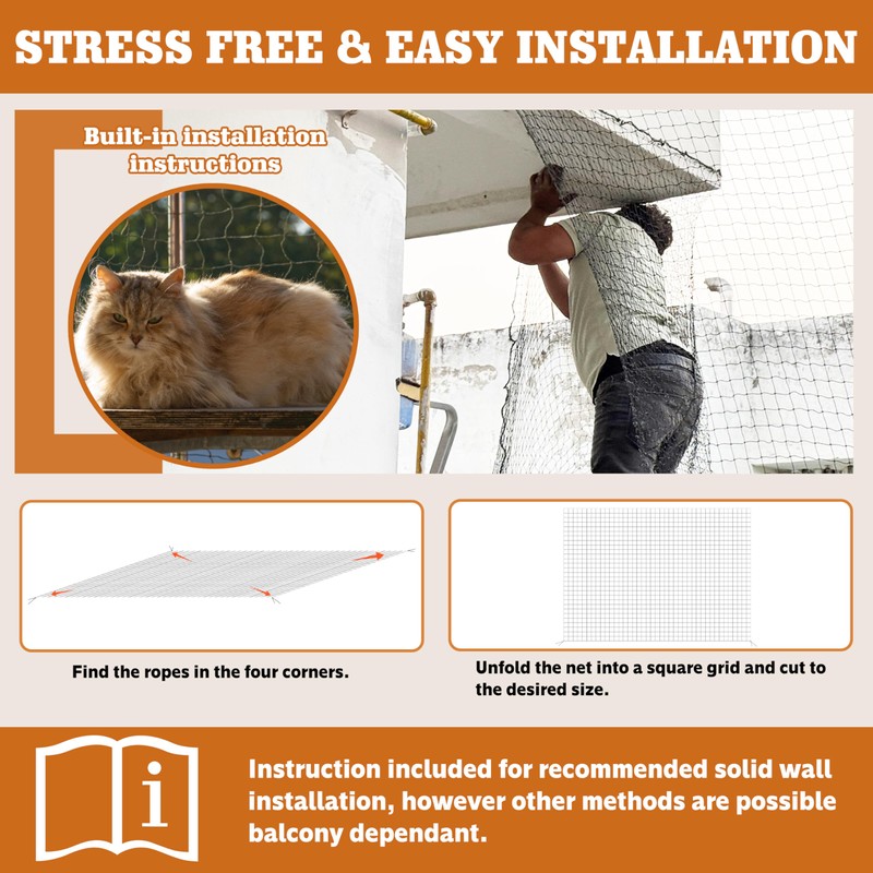 Cat Netting, Balcony Netting for Pets,Steel Wire Reinforced Balcony Screen