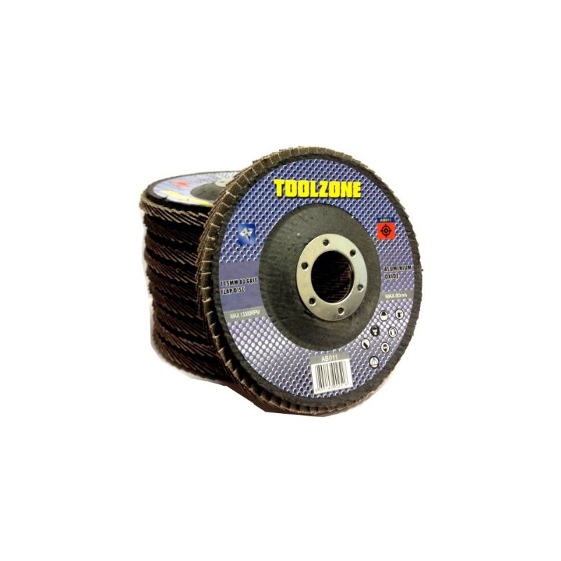 Toolzone 115mm 80G Flap Discs (Pack of 5)
