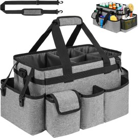 ZIOZERTT Cleaning Caddy Bag,Large Cleaning Supplies Organizer with Handle for Housekeepers,Gray