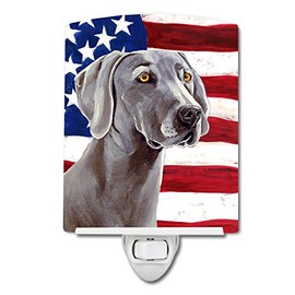 Caroline's Treasures LH9001CNL USA American Flag with Weimaraner Ceramic Night Light Compact, UL-Certified, Ideal for Bedroom, Bathroom, Nursery, Hallway, Kitchen, 6x4x3, Multicolor
