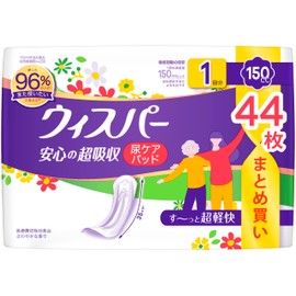 Whisper Extra Absorbent Large Capacity 150cc, 44 Pieces (Urinary Leakage Pads, Urine Trap Pads for Women) [Also for Family Members]