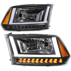 Auto Dynasty U-LED DRL Sequential Turn Signal Headlights Assembly Compatible with Dodge Ram 1500 2500 3500 2010-2024, Driver and Passenger, Black Housing Amber Corner