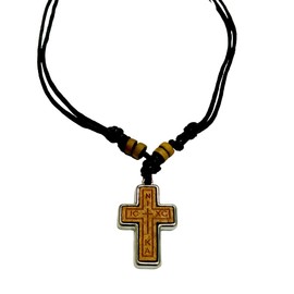 IconsGr Two-Sided Christian Orthodox Greek Religious Pendant Necklace with Wood Cross - Crucifix / 7