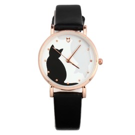 UKCOCO Women Watches Cartoon Lovely Cat Pattern Wrist Watch Leather Watch for Girls Women Ladies