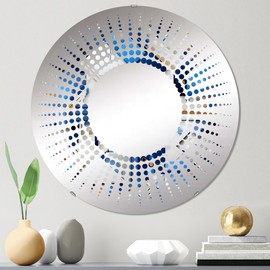 Matrix Design in Blue and White - Geometric Starburst - 24 Inches - Round Decorative Wall Mirror for Bathroom, Bedroom, Entryway, Living Room, Vanity Room and Modern Décor