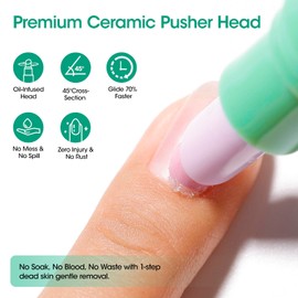 Gellen Ceramic Cuticle Pusher with Micro-Dosin Oil, 6ml Push & Buff Cuticle Remover & Cuticle Oil in a Pen | Nourish Exfoliates Smooth Cuticles | Easy Mess-Free Nail Care on the Go