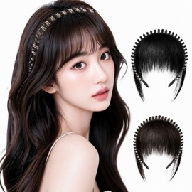 Sangdeok bangs wig + headband volume see-through bangs hairpiece, 1 piece, natural black / 상덕 앞머리 가발+머리띠 볼륨 시스루뱅 헤어피스, 1개, 내추럴블랙