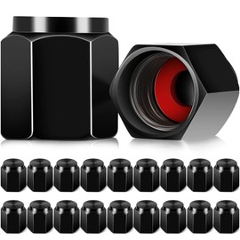 Mudder 20 Pieces Tire Valve Caps Aluminum Valve Stem Caps in Hexagon Shape with Rubber O-Ring Seal Stem Covers Universal Fits for Car Truck Motorcycles Bike and Bicycle(Black)