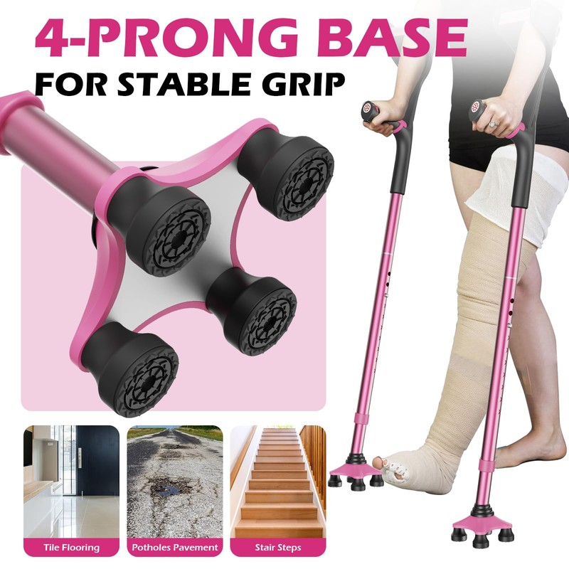 Lightweight Foldable Forearm Crutches, Height Adjustable Pink