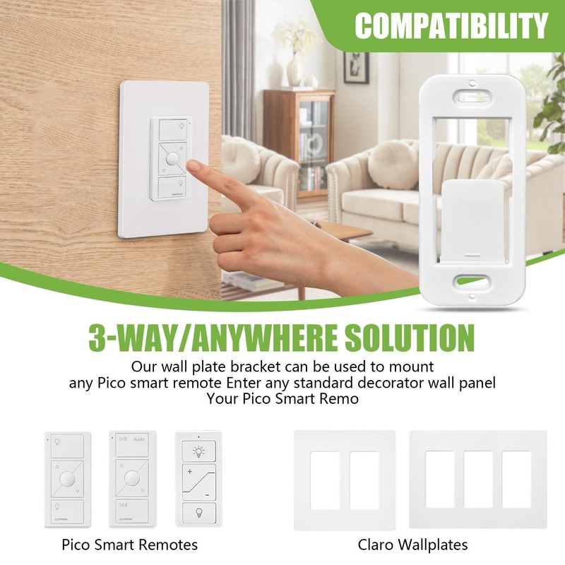 Wallplate Brackets Compatible with Lutron Caseta Pico Remote, No Wires