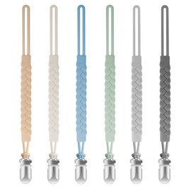 Tender Babe Silicone Pacifier Clips for Baby Boys and Girls, Woven Rope Flexible Design, Pacifier Holders for Teething Relief and Baby Essentials, Safe for Newborns (6 Pack)