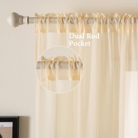 MIULEE 2 Panels Solid Color Cream Beige Sheer Curtains Elegant Rod Pocket Window Voile Panels/Drapes/Treatment for Bedroom Living Room (54X90 Inches Cream Beige)
