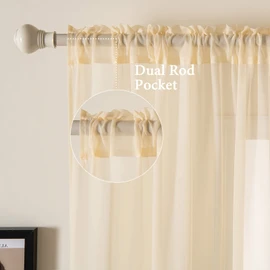 MIULEE 2 Panels Solid Color Cream Beige Sheer Curtains Elegant Rod Pocket Window Voile Panels/Drapes/Treatment for Bedroom Living Room (54X90 Inches Cream Beige)