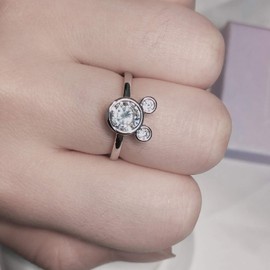 S925 Silver Plated Mouse Shape Ring with Dazzling Cubic Zirconia Rings for Women Girls Birthday Gifts (Included Beautiful Jewelry Box) (White, Adjustable)