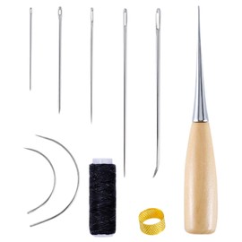 EOWVISN 10 Piece Small Black Thread Leather Hand Sewing Set, Punch Needle Set, Upholstery Needle, Thick Fabric Sewing Needle, Sewing Needle Without Threading, Circular Needle For Sewing
