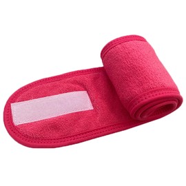 Haobase 4 Pcs Spa Facial Headband Head Wrap Terry Cloth Headband Adjustable Stretch Towel with Magic Tape for Bath, Makeup and Sport (Rose)