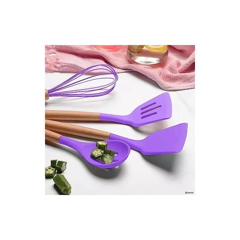 Kitchen 12-Pcs Kitchen Silicone Utensils Set with Heat Resist Wooden